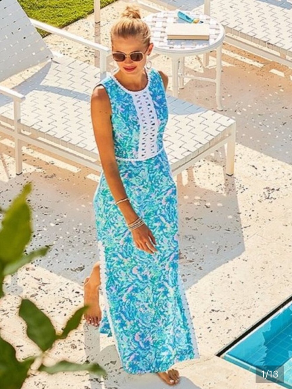 Lilly Pulitzer Ashler Stretch Maxi Dress Surf Blue Coral of the Story Size 6 NEW